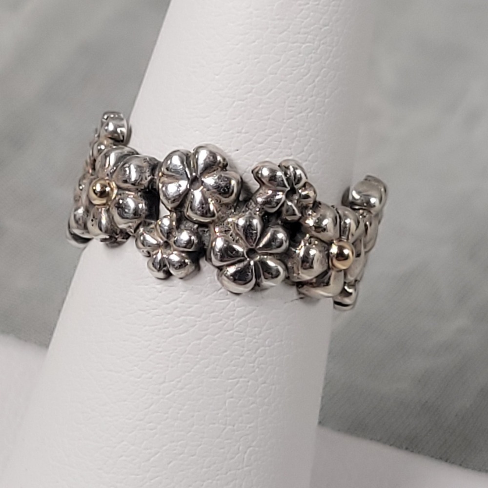Pandora Retired Sterling Silver Flower Cluster Ring Size 7 ALE Jewelry